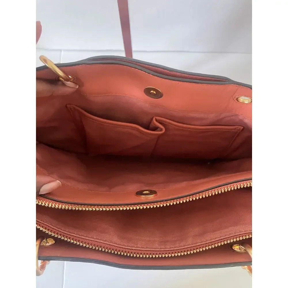 Tory Burch Lily Triple Compartment Large Leather Tote Handbag TRAMONTO Gold 🗣
